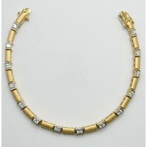 Gold Plated Sterling Silver Rhinestone Tennis Bracelet 7.5”